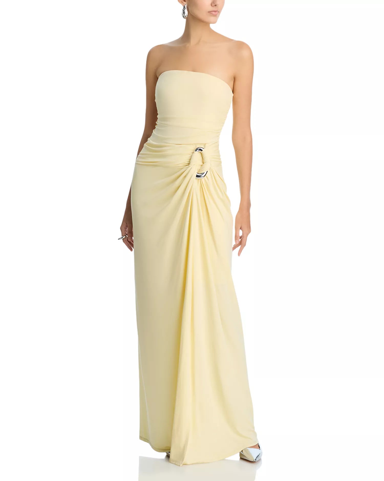 Chic Sheath Strapless Ruched Bodice Buckle Accent Floor Length Hot Sale Prom Dress ﻿
