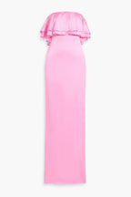 Chic Sheath Strapless Ruffle Trim Open Back High Slit Floor Length Plus Size Evening Dress