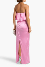 Chic Sheath Strapless Ruffle Trim Open Back High Slit Floor Length Plus Size Evening Dress