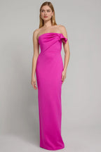 Chic Sheath Strapless Sleeveless Bow Accent Floor Length Plus Size Prom Dress