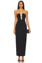 Chic Sheath Strapless Sleeveless Bow Detail Slit Back Midi Length Evening Dress