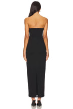 Chic Sheath Strapless Sleeveless Bow Detail Slit Back Midi Length Evening Dress