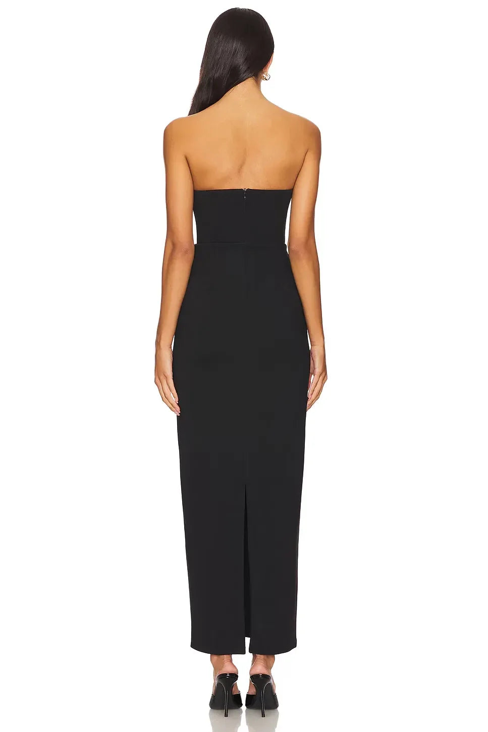 Chic Sheath Strapless Sleeveless Bow Detail Slit Back Midi Length Evening Dress