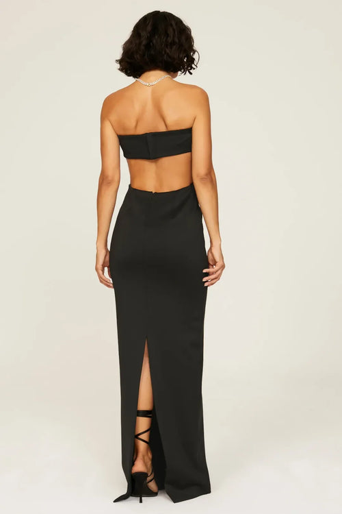 Chic Sheath Strapless Sleeveless Cutout Waist High Slit Floor Length Plus Size Prom Dress