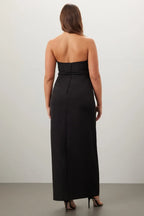 Chic Sheath Strapless Sleeveless Knot Waist High Slit Floor Length Plus Size Prom Dress