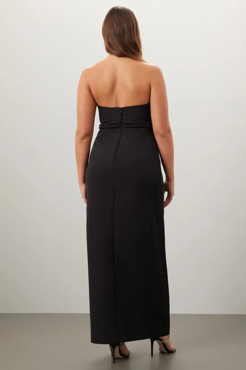 Chic Sheath Strapless Sleeveless Knot Waist High Slit Floor Length Plus Size Prom Dress