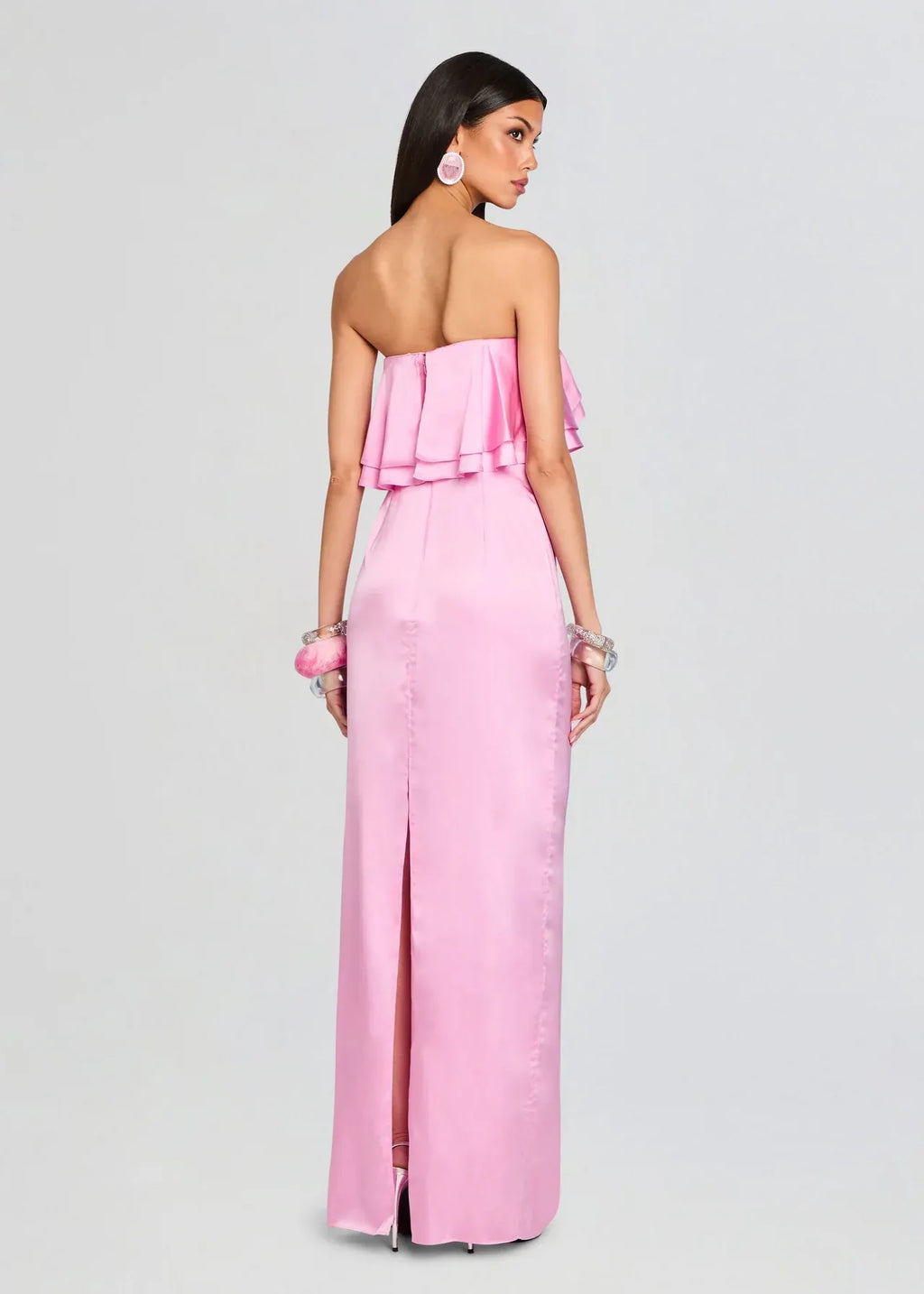 Chic Sheath Strapless Sleeveless Ruffle Accent Floor Length Plus Size Prom Dress