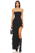 Chic Sheath Strapless Sleeveless Ruffled Hem Asymmetric Length Evening Dress