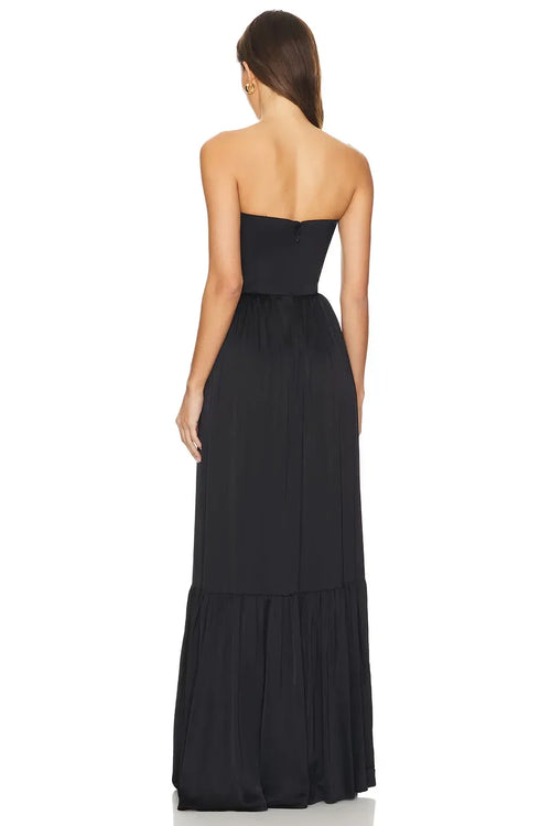Robe de soirée fourreau chic bustier sans manches à volants fendue longue au sol