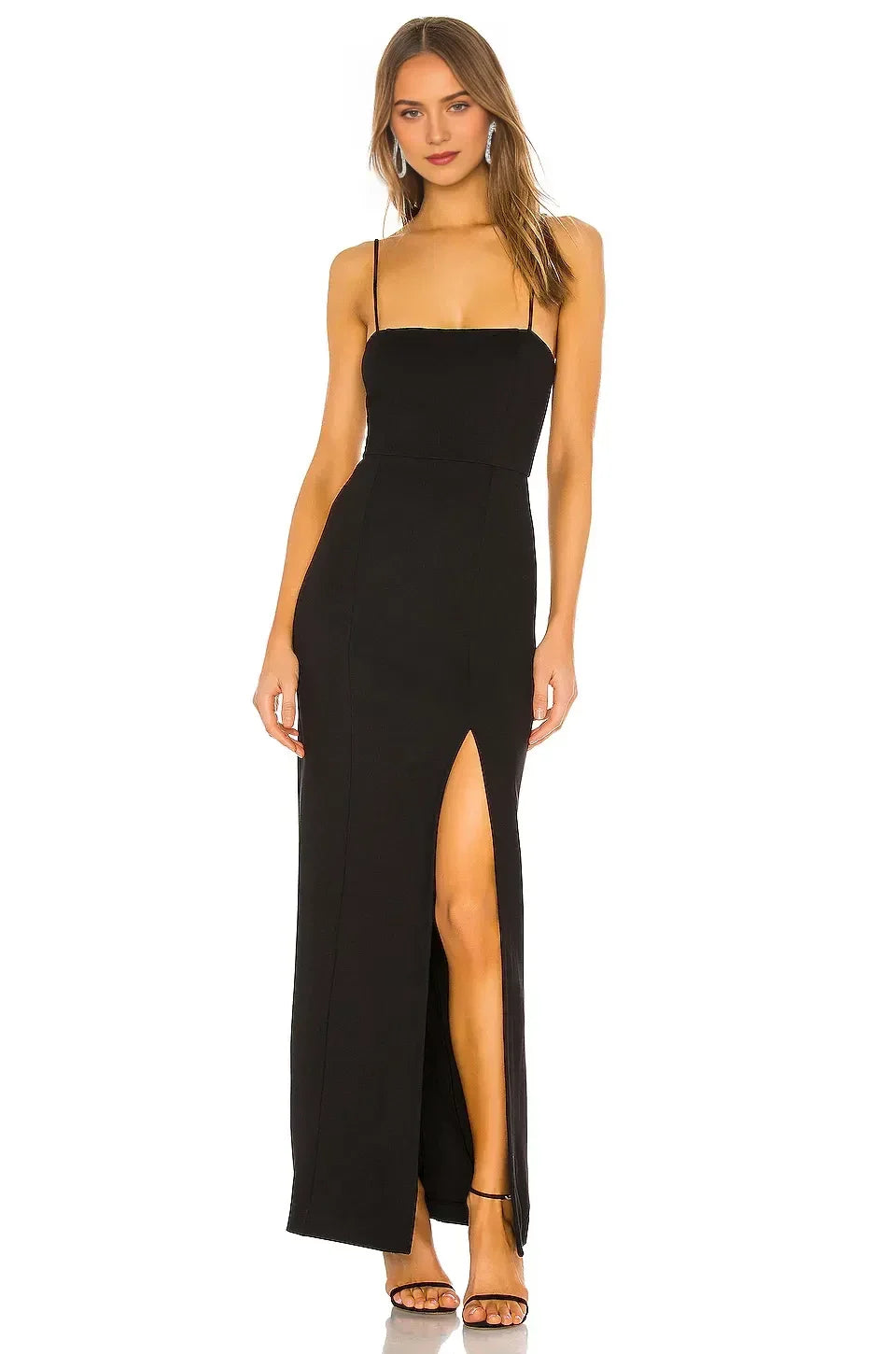 Chic Sheath Strapless Spaghetti Strap High Slit Floor Length Evening Dress