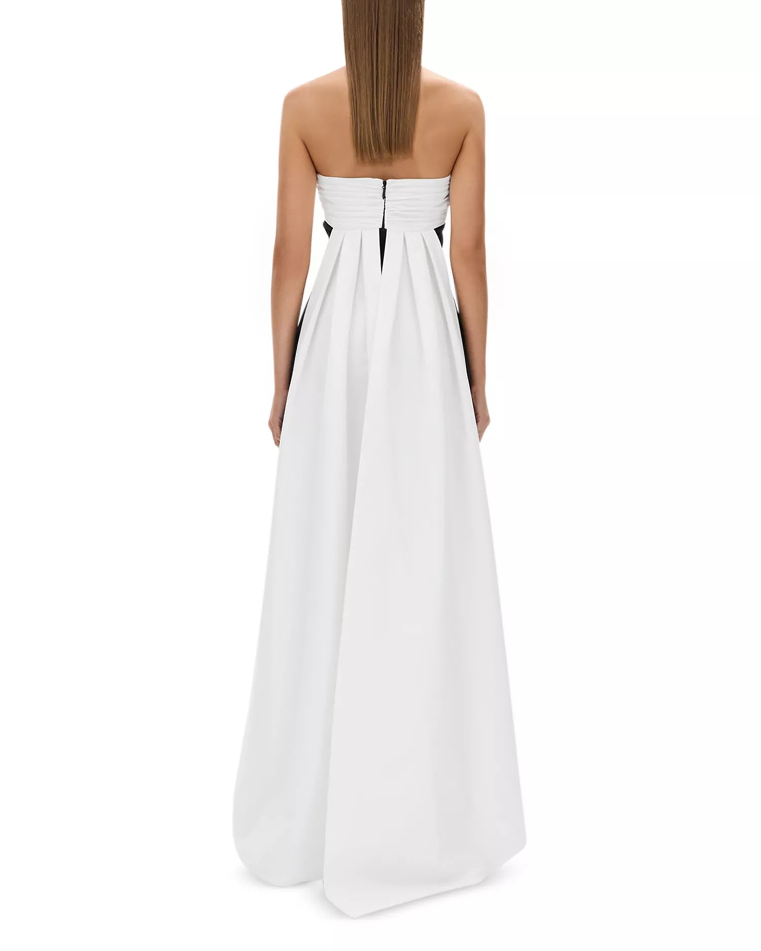 Chic Sheath Strapless Two Tone Ruched Back Asymmetrical Floor Length Female Prom Dress