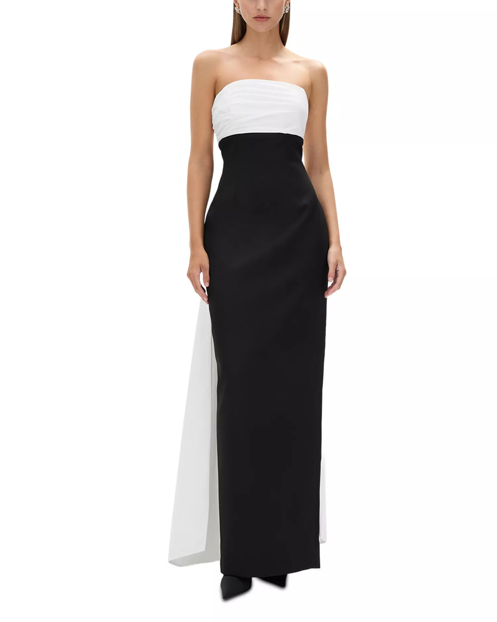 Chic Sheath Strapless Two Tone Ruched Back Asymmetrical Floor Length Female Prom Dress