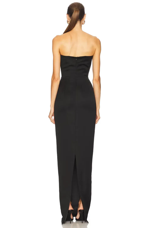 Robe de soirée fourreau chic bustier bicolore sans manches avec fermeture éclair au dos et traîne