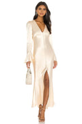 Chic Sheath V Neck Flared Sleeve High Slit Floor Length Evening Dress