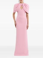 Chic Sheath V-Neck Puff Sleeve Cut Out Back Floor Length For Women Prom Dress