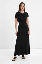 Chic Sheath V Neck Short Sleeve Cross Front Ruched Back Floor Length For Ladies Prom Dress