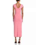 Chic Sheath V Neck Twist Cutout Sleeveless V Back Midi Length For Adults Prom Dress