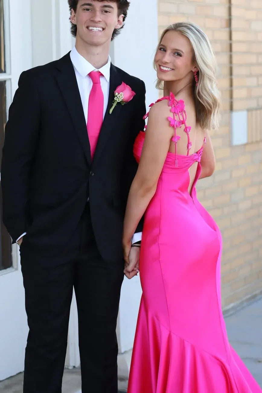 Spaghetti Strap Butterfly Detail Mermaid Prom Dress
