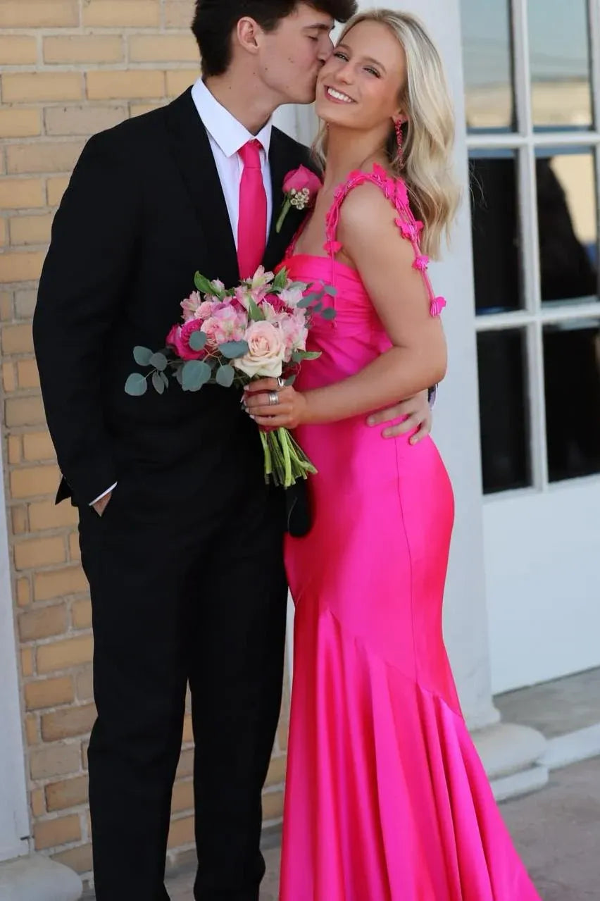 Spaghetti Strap Butterfly Detail Mermaid Prom Dress