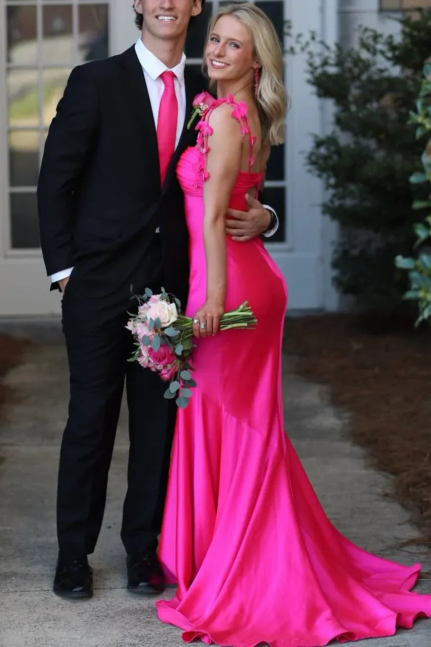 Spaghetti Strap Butterfly Detail Mermaid Prom Dress