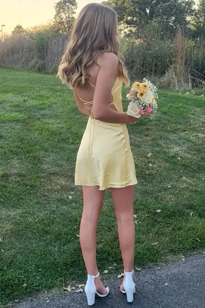 Spaghetti Strap Mini Dress with Lace-Up Back