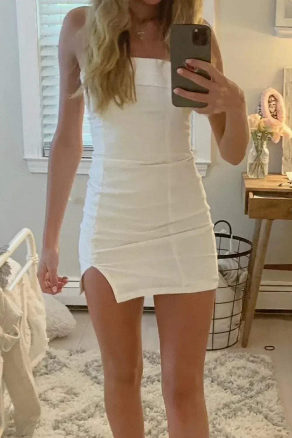 Strapless Bodycon Mini Dress with Side Slit