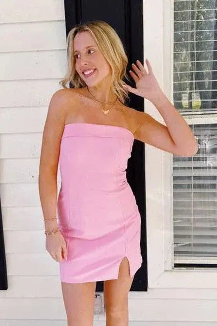 Strapless Bodycon Mini Dress with Side Slit