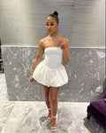 Strapless Ruched Bubble Hem Mini Dress