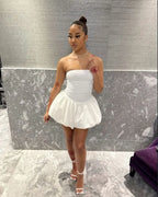 Strapless Ruched Bubble Hem Mini Dress