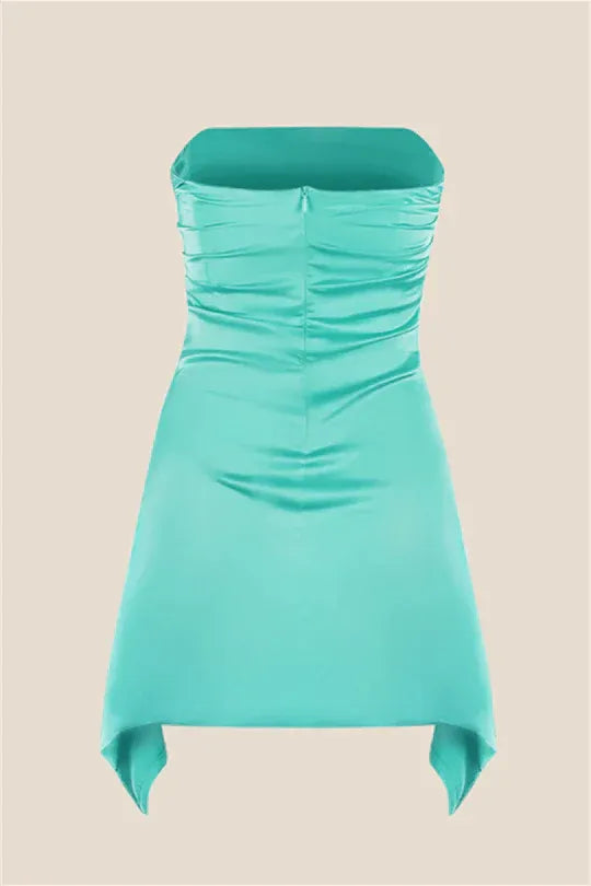 Strapless Ruched Asymmetrical Hem Mini Dress