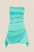 Strapless Ruched Asymmetrical Hem Mini Dress