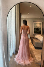Strapless Sweetheart Corset Back Feather Hem Floor Length Evening Dress