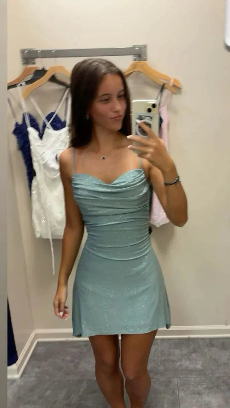 Sweetheart Neck Ruched Glitter A-Line Mini Dress
