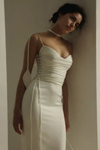 Chic Sweetheart Neck Sleeveless Lace Up Side Train Length Wedding Dress