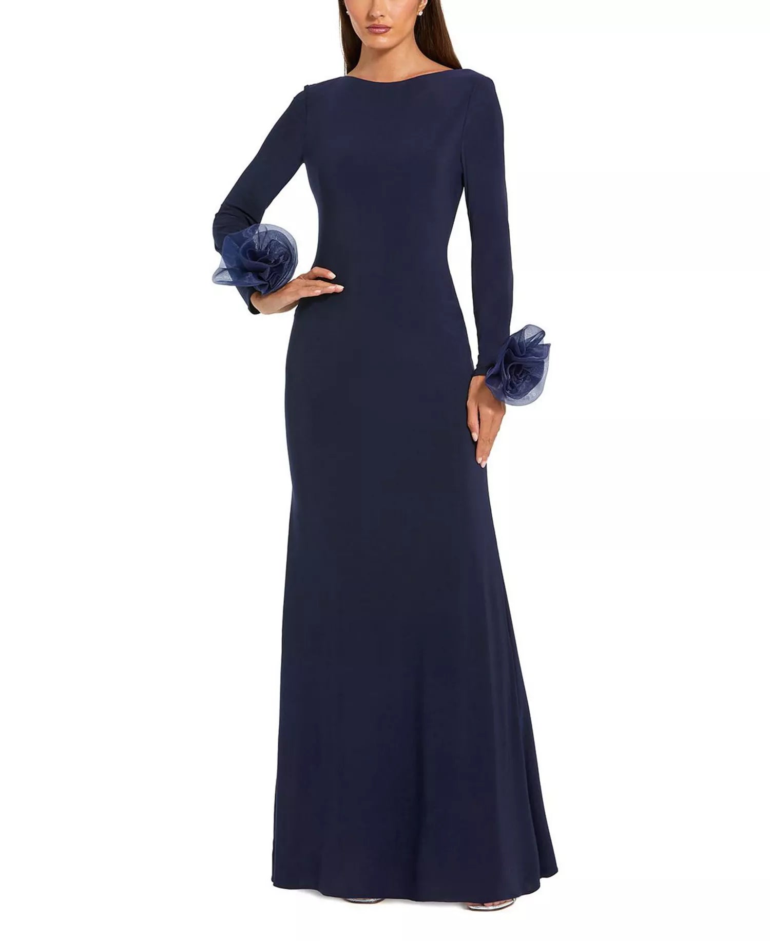 Chic Trumpet Boat Neck Ruffled Cuff Zipper Back Floor Length For Women Prom Dress