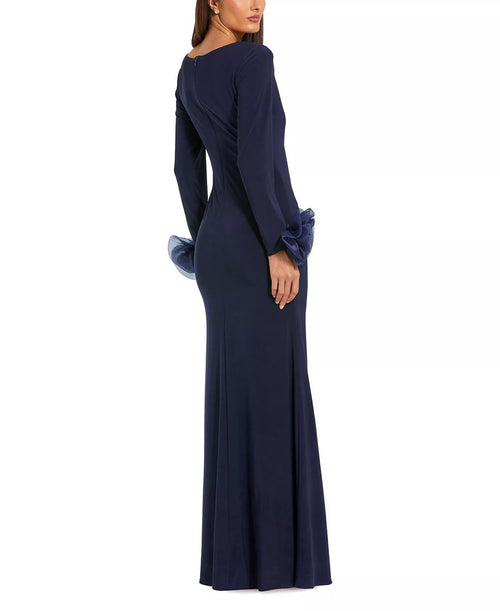 Chic Trompette Bateau Encolure Manches Volants Zip Dos Longueur Ras Du Sol Robe De Bal Pour Femmes