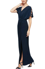 Chic V Neck Short Sleeve Cut Out Shoulder Floor Length Evening Dress