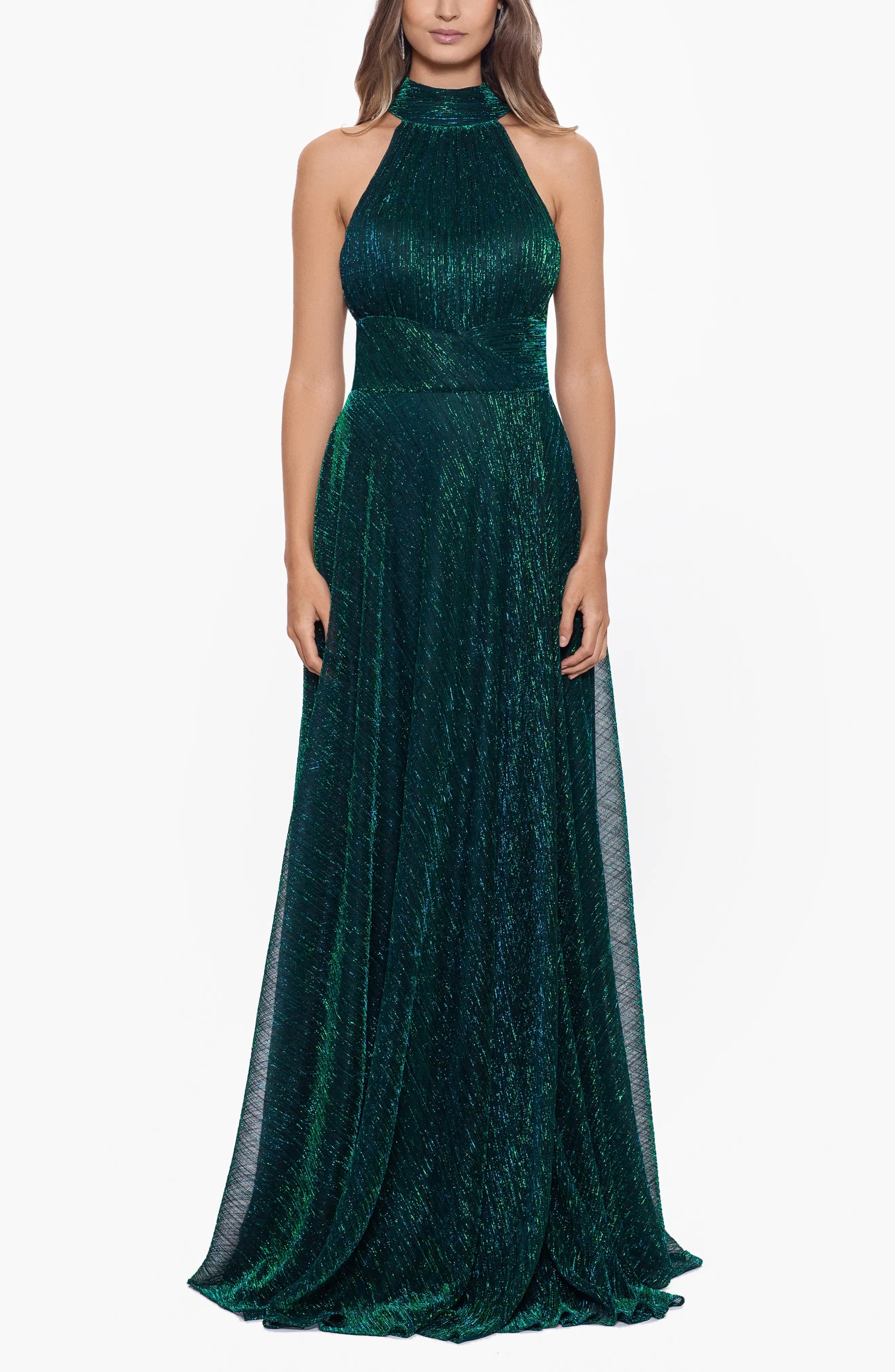 A-Line Halter Neck Sleeveless Zipper Up Sweep/Brush Train Prom Dress