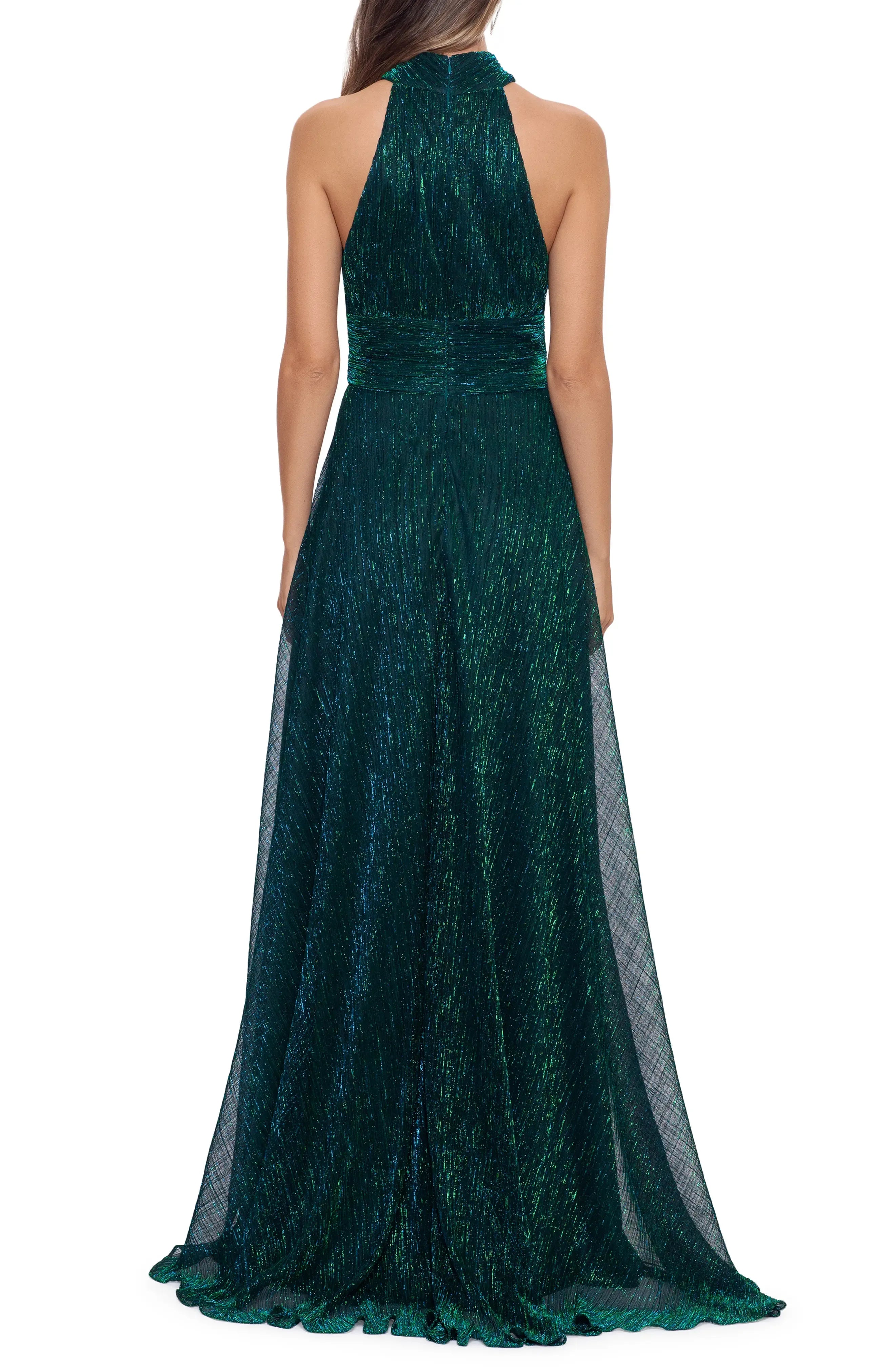 A-Line Halter Neck Sleeveless Zipper Up Sweep/Brush Train Prom Dress