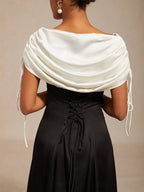 Chic A-Line Off-Shoulder Sleeveless Draped Black White Midi Prom Dress for Women Ready to Ship