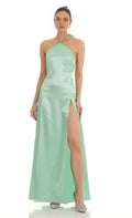 A-Line/Princess Halter Neck Sleeveless Backless Floor-Length Prom Dress