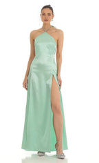 A-Line/Princess Halter Neck Sleeveless Backless Floor-Length Prom Dress