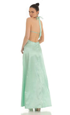 A-Line/Princess Halter Neck Sleeveless Backless Floor-Length Prom Dress