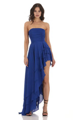 A-Line/Princess Strapless Neck Sleeveless Backless Floor-Length Prom Dress