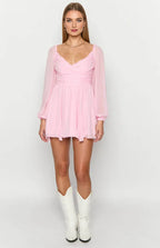 A-Line/Princess V Neck Long Sleeve Backless Above Knee Homecoming Dress