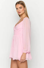 A-Line/Princess V Neck Long Sleeve Backless Above Knee Homecoming Dress