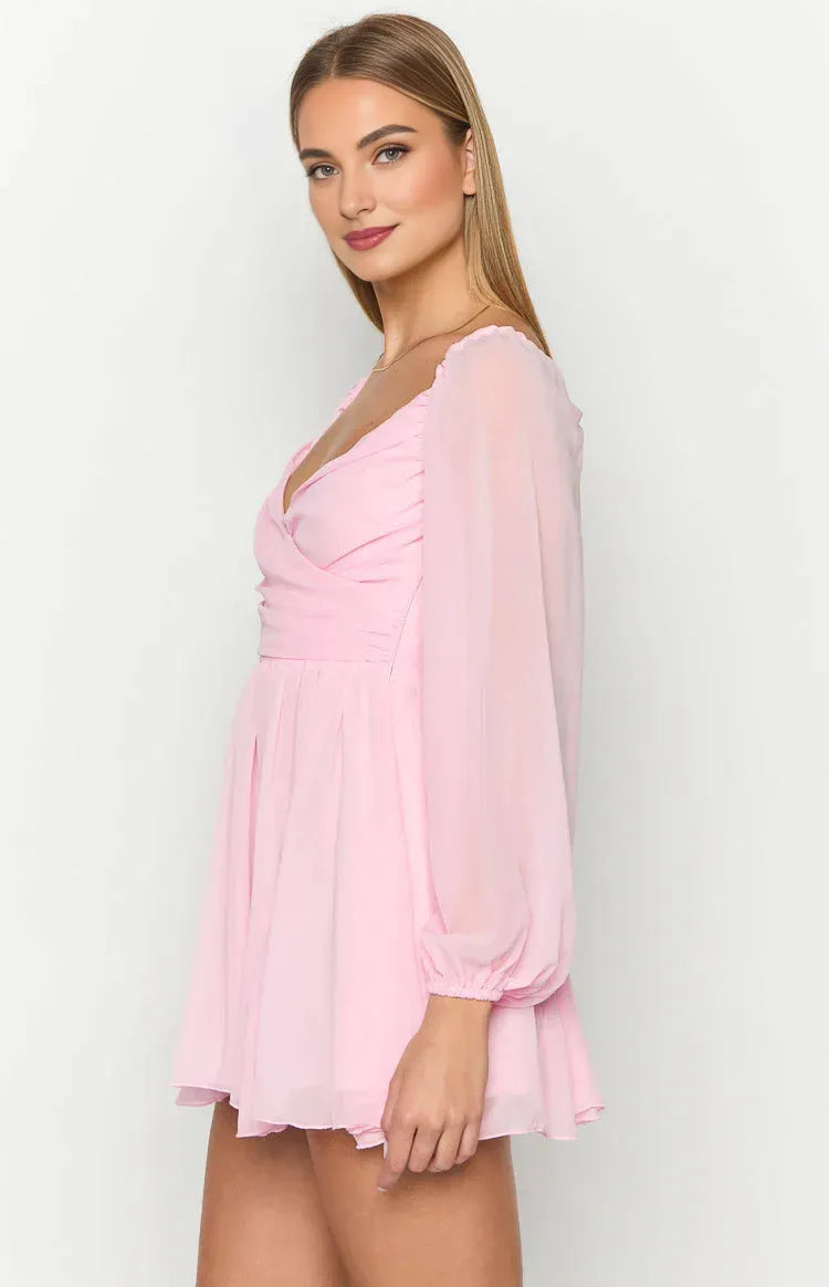 A-Line/Princess V Neck Long Sleeve Backless Above Knee Homecoming Dress