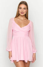 A-Line/Princess V Neck Long Sleeve Backless Above Knee Homecoming Dress