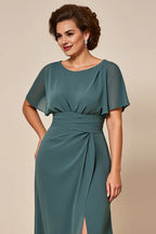 A-Line Scoop Neck Short Sleeves Keyhole Ankle-Length Mother of the Bride Dress