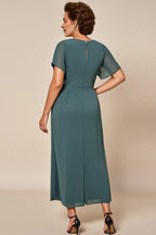 A-Line Scoop Neck Short Sleeves Keyhole Ankle-Length Mother of the Bride Dress